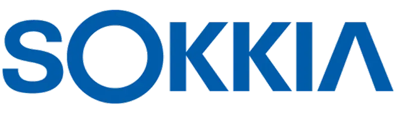 Logo SOKKIA dengan huruf berwarna biru.