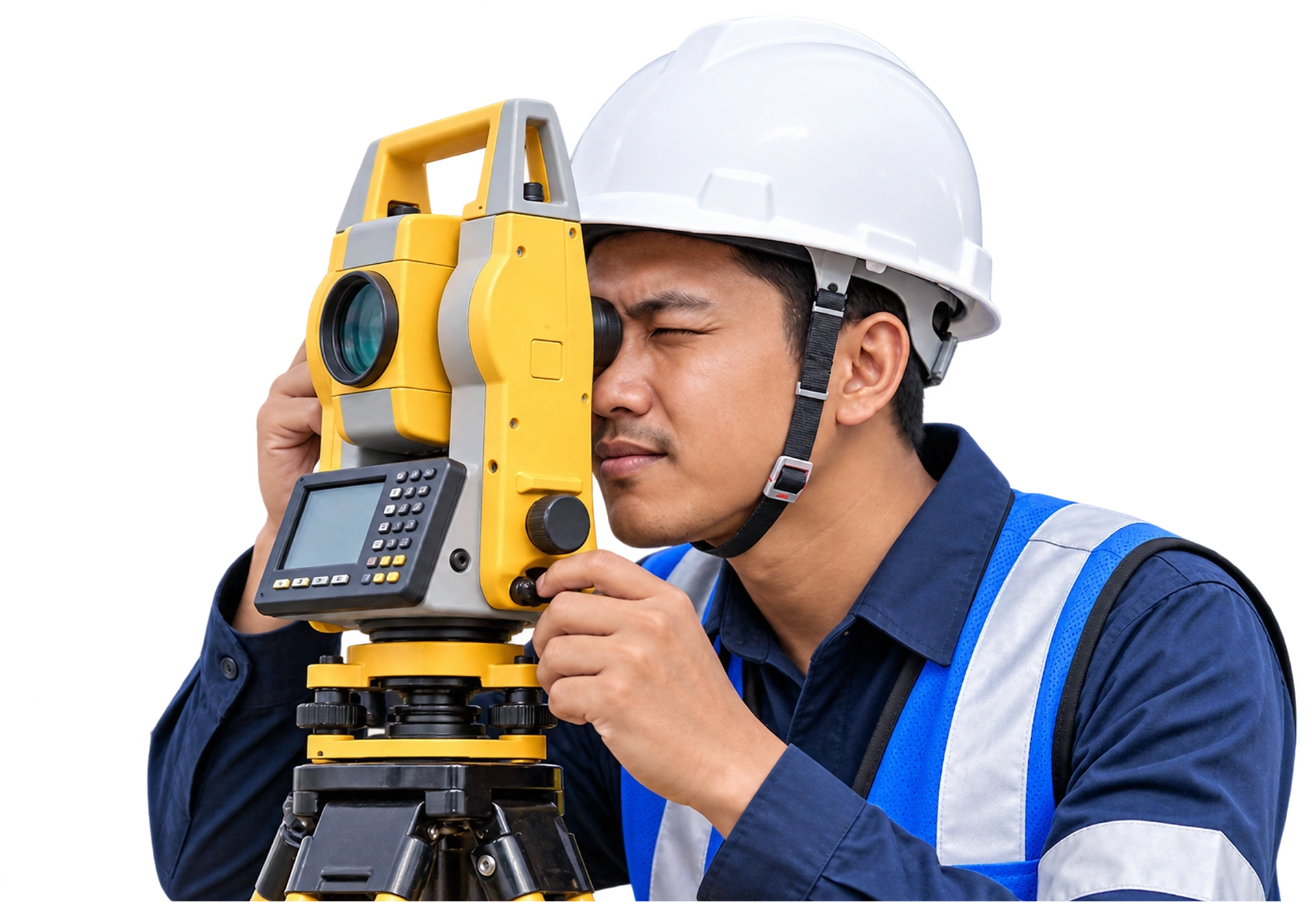Surveyor Kanaka Survey membidik dengan total station